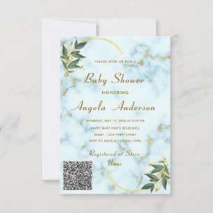 Gold White Marble QR Code Baby Shower Invitation