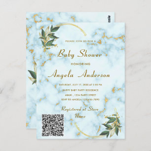 Gold White Marble QR Code Baby Shower Invitation Postcard