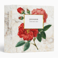 Gold & white marble red watercolor vintage roses