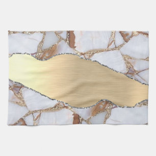 Gold White Marble Shiny Stone Glitter Kitchen Towel