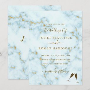 Gold White Marble Wedding Invitation and Champagne