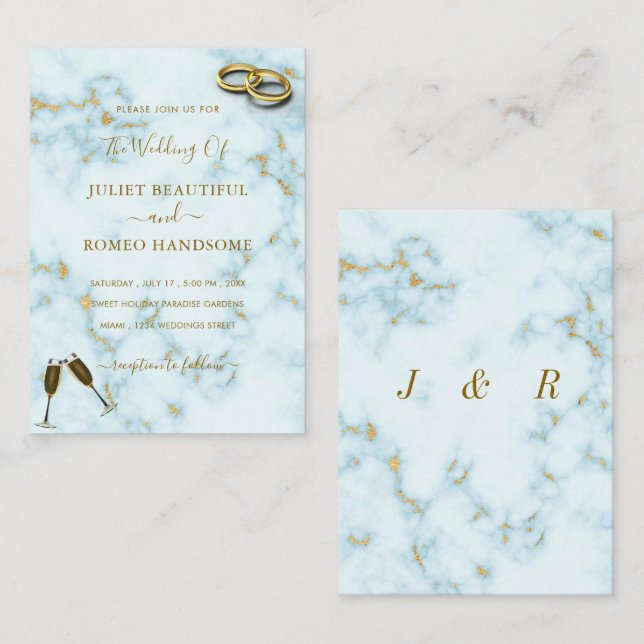 Gold White Marble Wedding Invitation Modern Design (Front/Back)