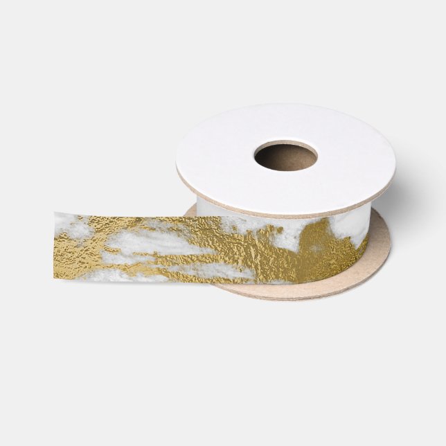 gold white marble Wedding Tissue Paper Satin Ribbon (Spool)