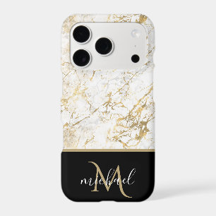 Gold & White Marble with Black Monogram Luxury