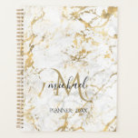 Gold & White Marble with Black Monogram Planner<br><div class="desc">Classic elegant luxury design featuring  gold & white  marble with monogram. The template has been set up so you just need to add your name to complete the design.</div>