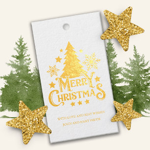 Gold White Merry Christmas Tree Gift Tags