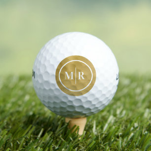 Gold White Metallic Monogram Initial Golf Balls