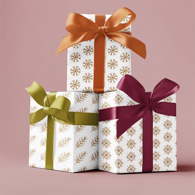 Gold White Minimal Christmas Pattern Wrapping Paper Sheet (Creator Uploaded)