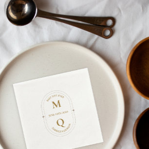 Gold White Minimal Elegant Monogram Wedding Napkin
