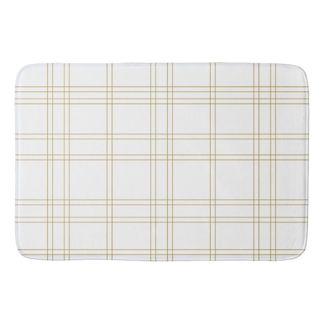 Gold & White Minimal Modern Plaid Clean Pattern Bath Mat (Front)