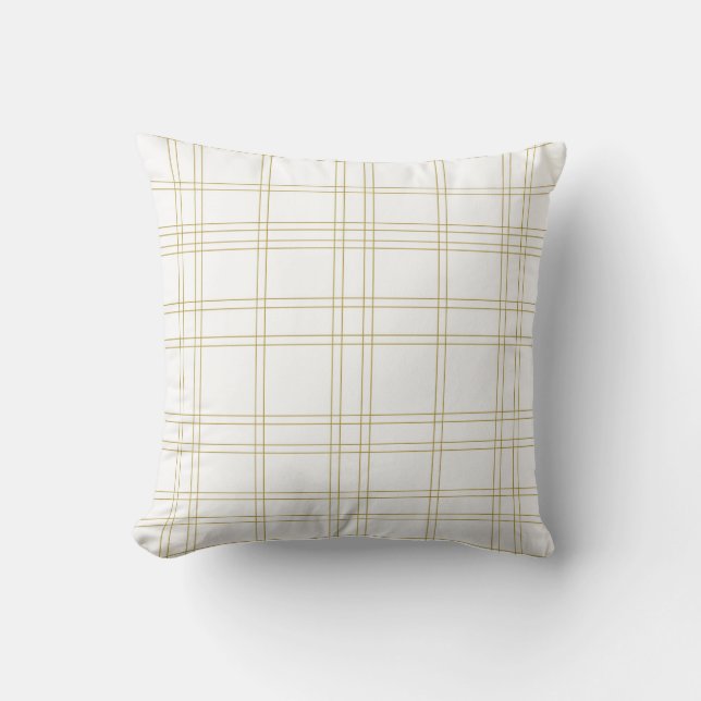 Gold & White Minimal Modern Plaid Clean Pattern Throw Pillow (Front)