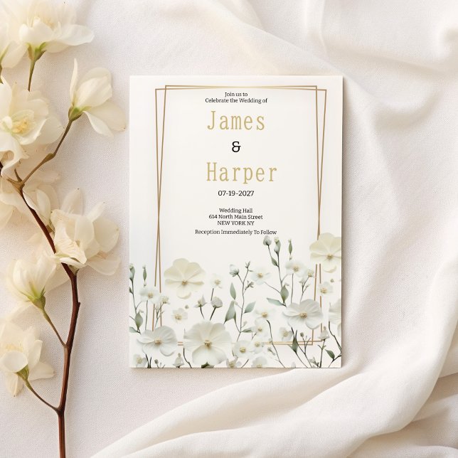 Gold white mint delicate floral Wedding Invitation (Gold white mint delicate floral Wedding )