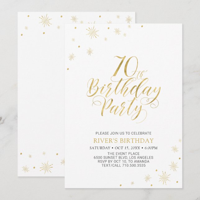 Gold & White | Modern Chic 70th Birthday Party Invitation (Front/Back)