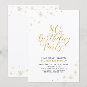 Gold & White   Modern Chic 80th Birthday Party Invitation
