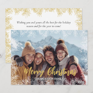 Gold White Modern Elegant Family Photo Christmas Holiday Card