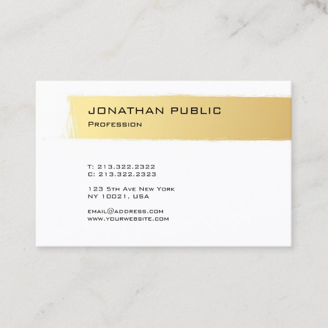 Gold White Modern Elegant Simple Template Luxe Business Card (Front)