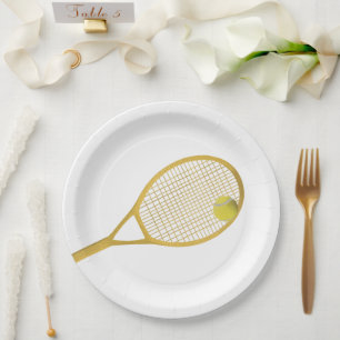 Gold & White Modern Elegant Tennis Paper Plates