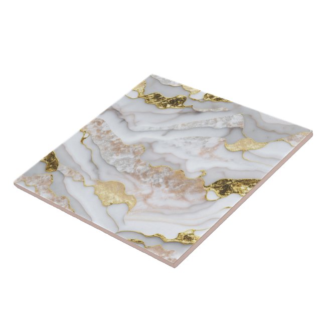 Gold White Modern Marble Agate Collection Tile (Side)