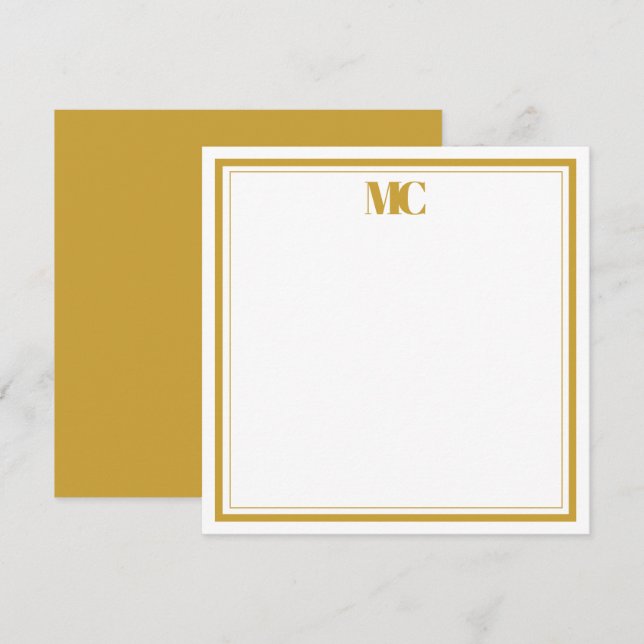 Gold White Modern Minimalist Monogram Two Borders Invitation (Front/Back)