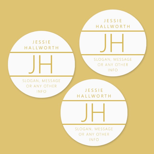 Gold & White Modern Monogrammed Waterproof Labels (Creator Uploaded)