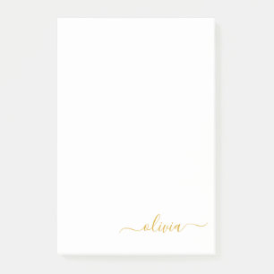 Gold White Modern Script Girly Monogram Name Post-it Notes