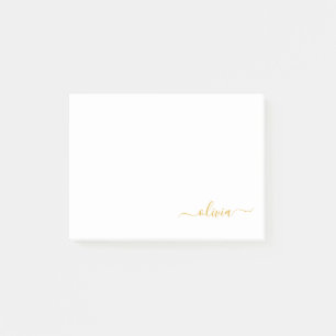 Gold White Modern Script Girly Monogram Name Post-it Notes