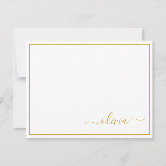 Gold White Modern Script Girly Monogram Name Thank You Card (Front)