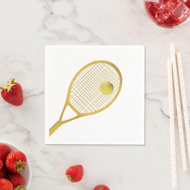 Gold & White Modern Tennis Ball Racket  Napkin (Insitu)