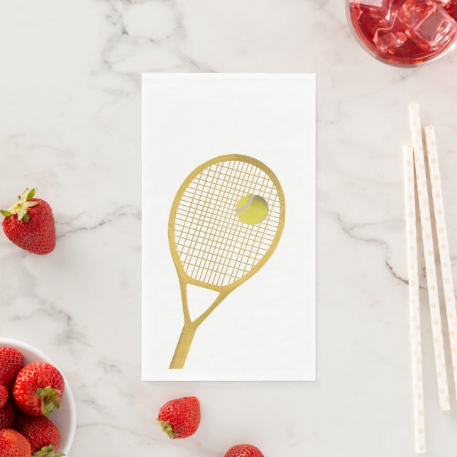 Gold White Modern Tennis Ball White Racket  Napkin (Insitu)