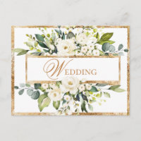 Gold White Monogram Floral Wedding Save the Date