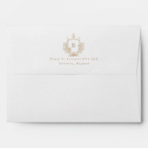 Gold White Monogram Return Address Wedding