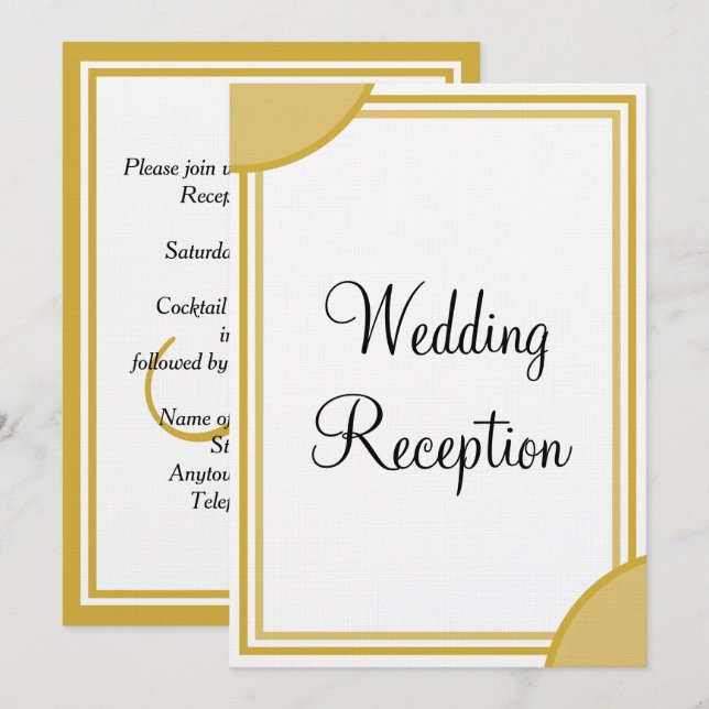 Gold White Monogram Wedding Reception Invitation (Front/Back)