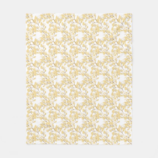 Gold White Morning Glory Flower  Fleece Blanket (Front)