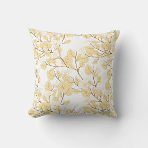 Gold White Morning Glory Flower Throw Pillow