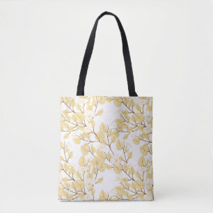 Gold White Morning Glory Flower  Tote Bag