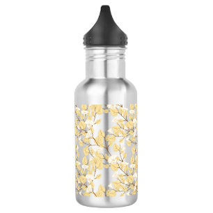 Gold White Morning Glory Flower Water Bottle