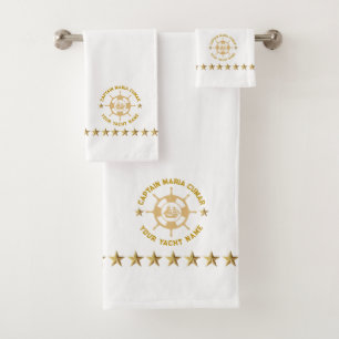 Gold White Nautical Boat Wheel Vintage Boat Bath Towel Set