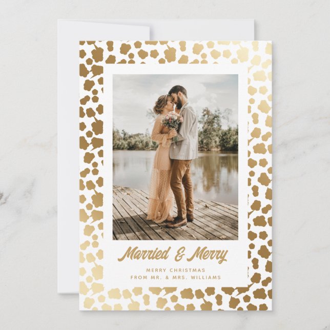 Gold White Newlyweds Photo Holiday Card (Front)