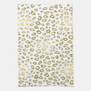 Gold White Ombre Leopard Print Kitchen Towel