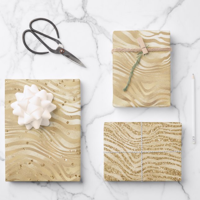 Gold White Ombre Zebra Confetti Sparkles         Wrapping Paper Sheet (Front)