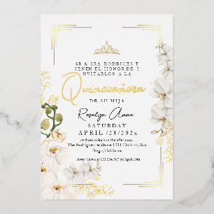 Gold White Orchids Princess Tiara Quinceañera 