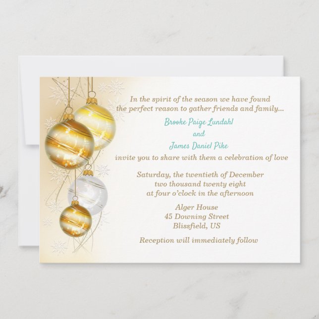 Gold & White Ornaments Christmas Wedding Invitation (Front)