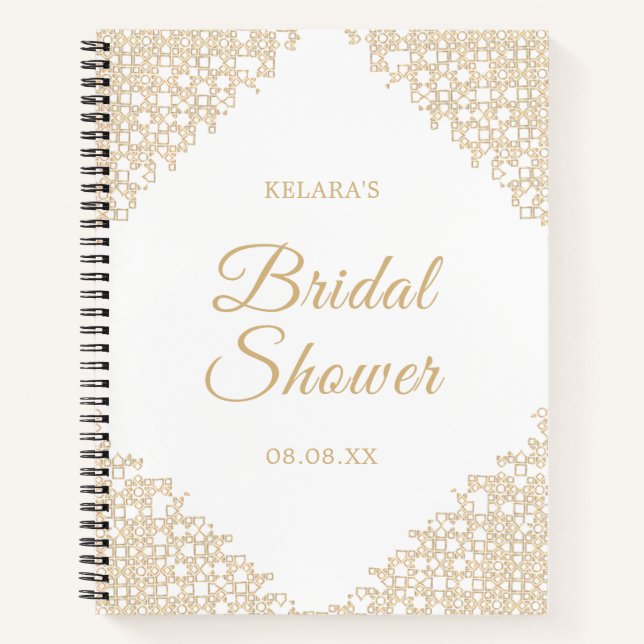 Gold & White Ornate Bridal Shower Wedding  Notebook (Front)