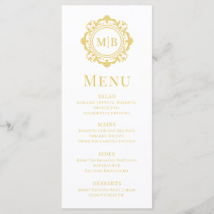 Gold White Ornate Floral Monogram Wedding Menu
