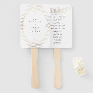 Gold White Oval Geometric Art Deco Gatsby Wedding Hand Fan