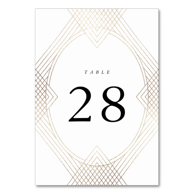 Gold White Oval Geometric Art Deco Gatsby Wedding Table Number (Front)