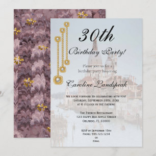 Gold & White Pearl Jewels in Venice Happy Birthday Invitation