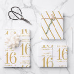 Gold White Personalized Custom Age  Wrapping Paper Sheet<br><div class="desc">White and gold birthday gift wrapping paper with editable age number and personalized name plus a diagonal stripe accent sheet for an elegant and modern birthday present display.</div>