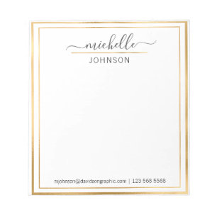 Gold White Personalized Name   From The Desk Of  Notepad