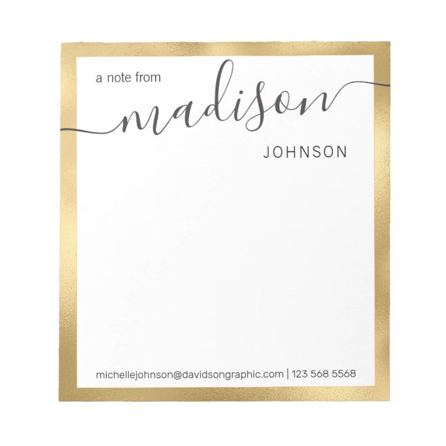  Gold White Personalized Name | From The Desk Of Notepad (Front)